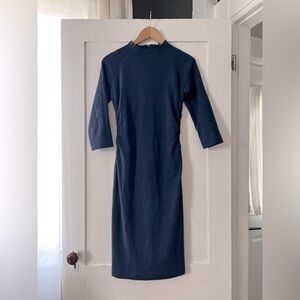 Lida Baday 100% Wool Blue 3/4 Sleeve Quiet Luxury Minimalist Dress Size 6